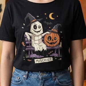 Cute Ghost Pumpkin Shirt | Witch Hat Halloween T Shirt | Spooky Season Graphic Tee | Best Friends Fall Tee | Retro Spooky Tee | Unisex Gift