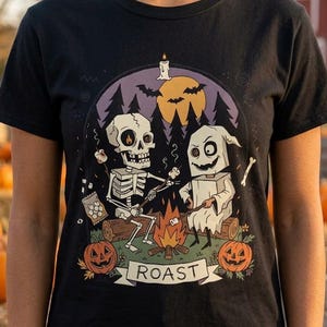 Skeleton Roast Halloween Shirt | Ghost Campfire Tee | Funny Marshmallow T Shirt | Spooky Smores Graphic Tee | Retro Fall Tee | Unisex Gift