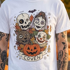 Vintage Halloween Shirt | Skull Werewolf T Shirt | Creepy Clown Witch Tee | Pumpkin Coven Graphic Tee | Retro Horror Tee | Unisex Gift