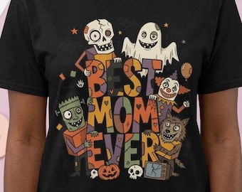 Best Mom Ever Halloween Shirt | Spooky Mama T Shirt | Cute Monster Graphic Tee | Horror Mom Fall Top | Retro Spooky Clothes | Unisex Gift