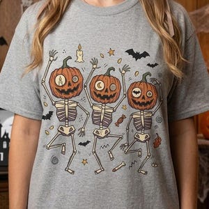 Dancing Pumpkin Skeletons T-Shirt | Halloween Jack-o'-Lanterns