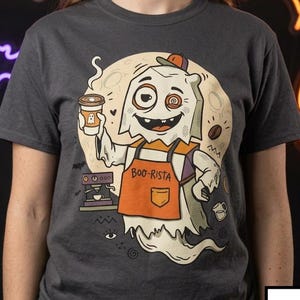 Halloween Ghost Coffee Shirt | Funny Barista Graphic Tee | Boo Rista T Shirt | Spooky Season Coffee Tee | Vintage Spooky Tee | Unisex Gift