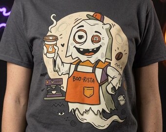 Halloween Ghost Coffee Shirt | Funny Barista Graphic Tee | Boo Rista T Shirt | Spooky Season Coffee Tee | Vintage Spooky Tee | Unisex Gift