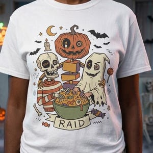 Vintage Halloween Shirt | Skeleton Ghost T Shirt | Spooky Candy Bowl Tee | Pumpkin Trick Or Treat Tee | Retro Spooky Tee | Unisex Gift