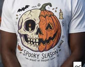 Spooky Season Halloween Shirt | Skull Pumpkin T Shirt | Retro Horror Graphic Tee | Creepy Fall Outfit | Gothic Autumn Wear | Unisex Gift