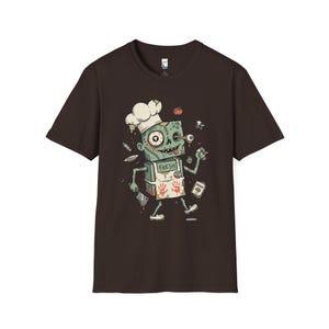 Koszulka Zombie Chef | Koszulka z grafiką Horror Cooking, odzież dla smakoszy na Halloween Dark Chocolate