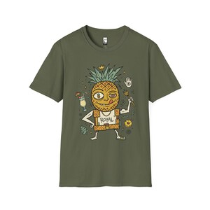 Royal Pineapple King T-Shirt | Funny Tropical Graphic Tee, Hawaiian Vibe Shirt Military Green