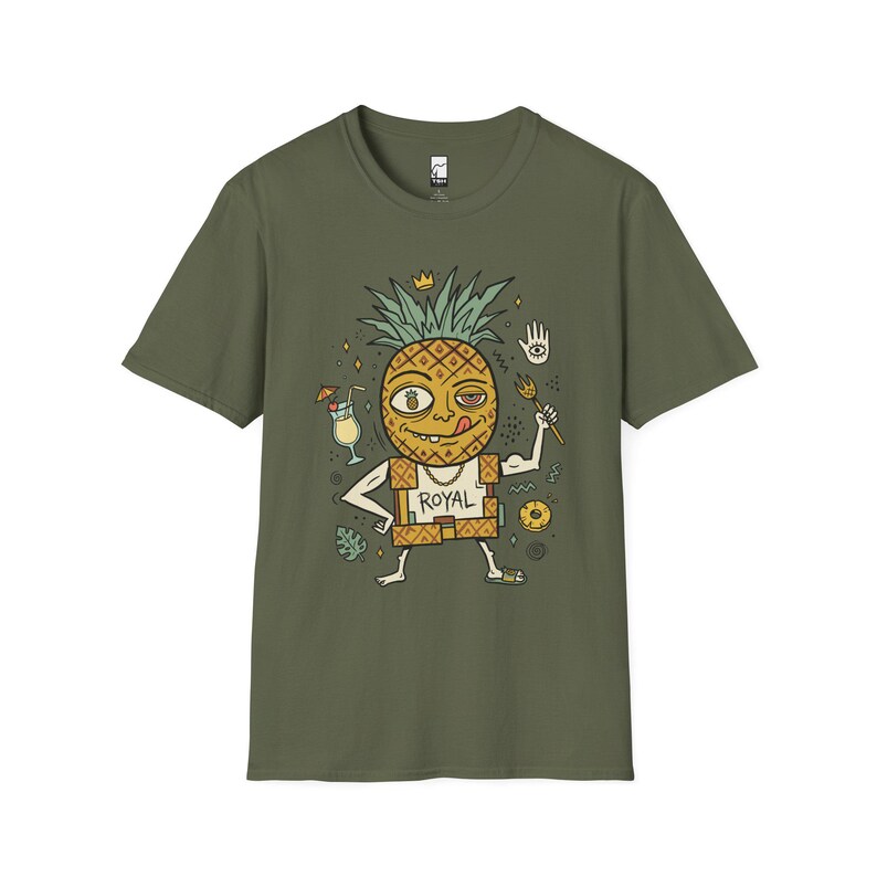 Royal Pineapple King T-Shirt | Funny Tropical Graphic Tee, Hawaiian Vibe Shirt Military Green