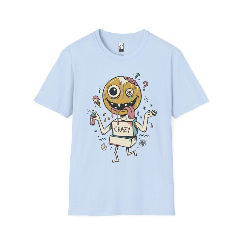 Crazy Drip Smiley T-Shirt | Weirdcore Streetwear Graphic Tee, Y2K Grunge Unisex Shirt Light Blue