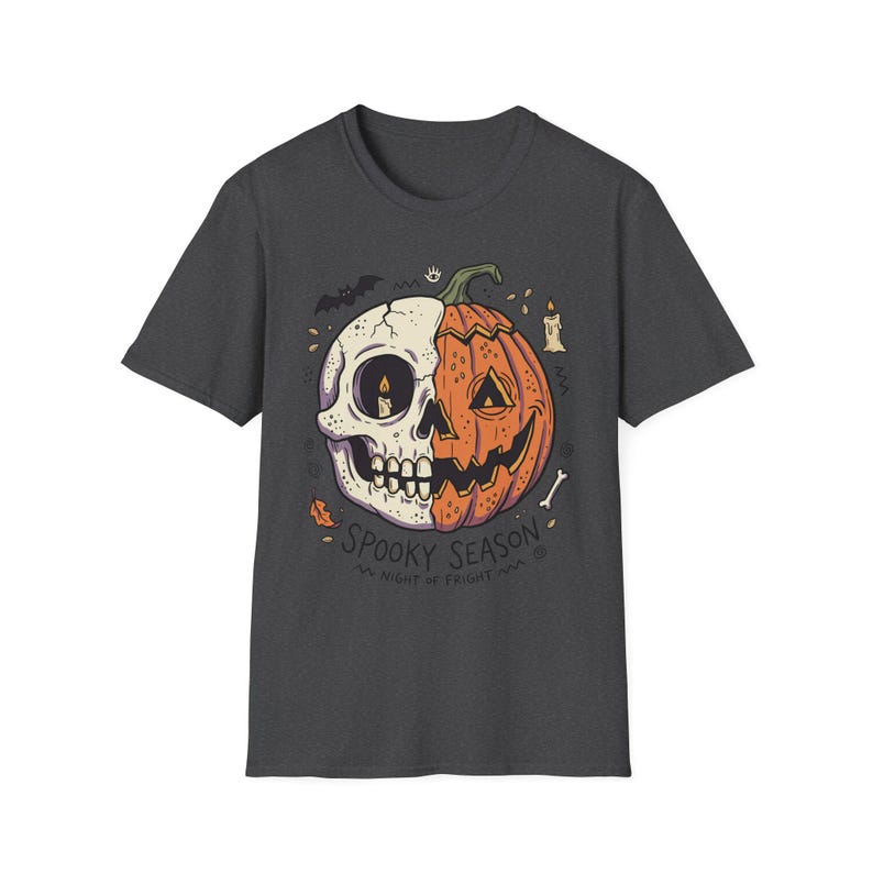 Spooky Season Halloween Shirt | Skull Pumpkin T Shirt | Retro Horror Graphic Tee | Creepy Fall Outfit | Gothic Autumn Wear | Unisex Gift image 15