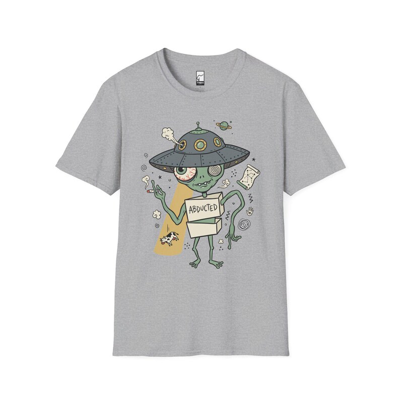 Zabawna koszulka z motywem kosmity | Koszulka z grafiką retro z motywem porwania przez UFO, koszulka z motywem spiskowym science fiction Sport Grey