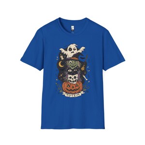 Halloween Witch Shirt | Black Cat Ghost Tee | Jack O Lantern Graphic Tee | Creepy Skull T Shirt | Retro Spooky Season Tee | Unisex Gift Royal