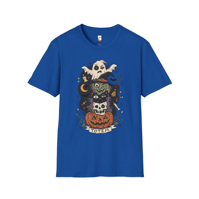 Halloween Witch Shirt | Black Cat Ghost Tee | Jack O Lantern Graphic Tee | Creepy Skull T Shirt | Retro Spooky Season Tee | Unisex Gift Royal