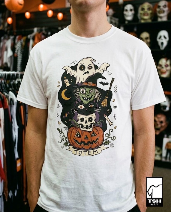 Halloween Witch Shirt | Black Cat Ghost Tee | Jack O Lantern Graphic Tee | Creepy Skull T Shirt | Retro Spooky Season Tee | Unisex Gift