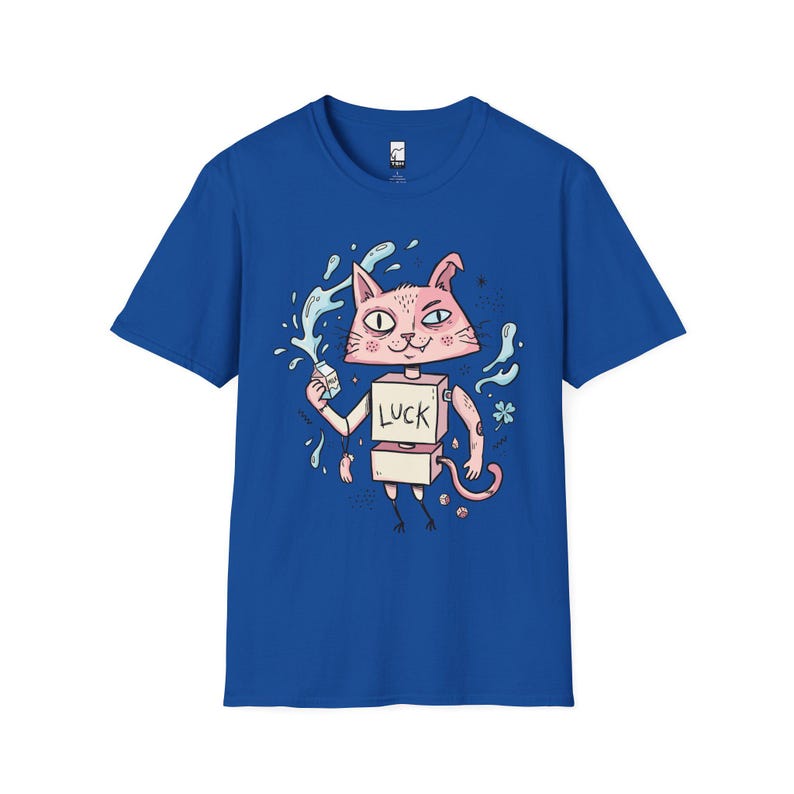Maglietta con gatto robot surreale / Maglietta grafica con gatto rosa portafortuna, maglietta indie lowbrow art Royal