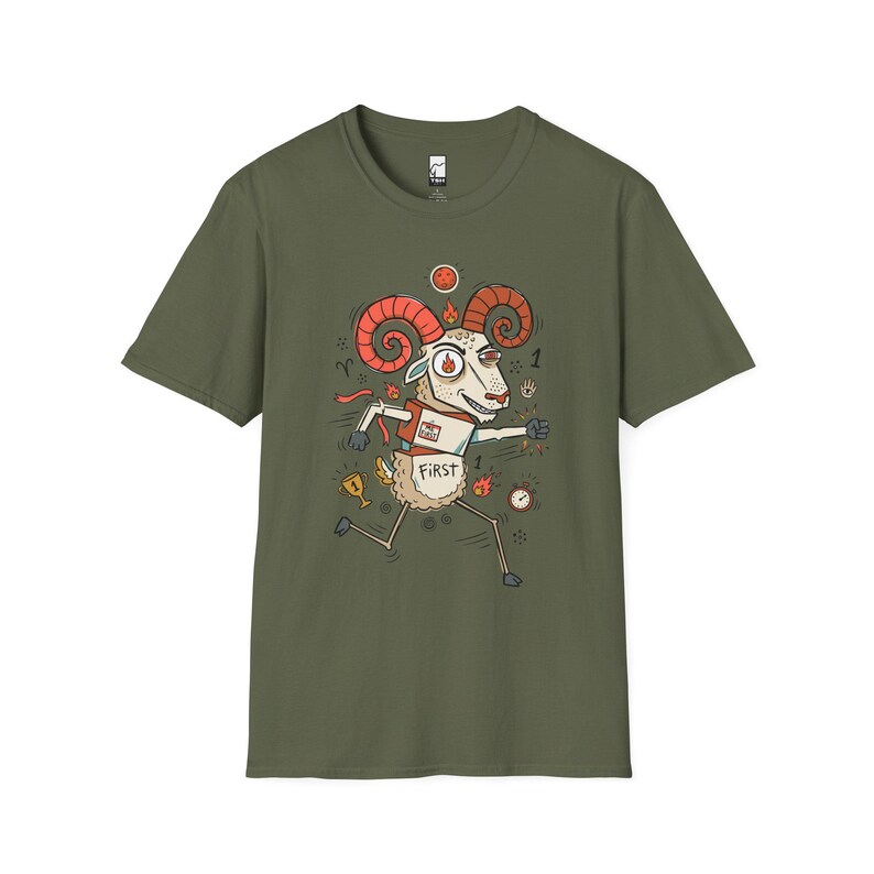 Aries Ram Graphic Tee | Funny Zodiac Astrology Unisex Shirt Military Green