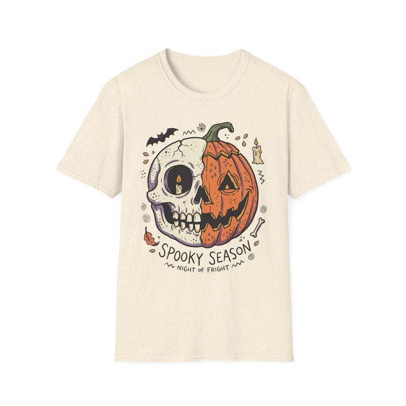 Spooky Season Halloween Shirt | Skull Pumpkin T Shirt | Retro Horror Graphic Tee | Creepy Fall Outfit | Gothic Autumn Wear | Unisex Gift image 13