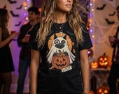 Ghost Cat Halloween Shirt | Spooky Kitten T Shirt | Cute Loot Graphic Tee | Retro Pumpkin Fall Top | Funny Cat Lover Clothes | Unisex Gift