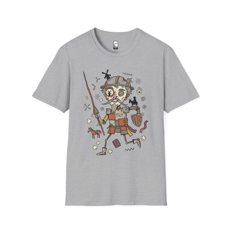 Don Quixote Graphic Tee | Funny Spanish Knight Illustration, Unisex Culture Shirt Sport Grey