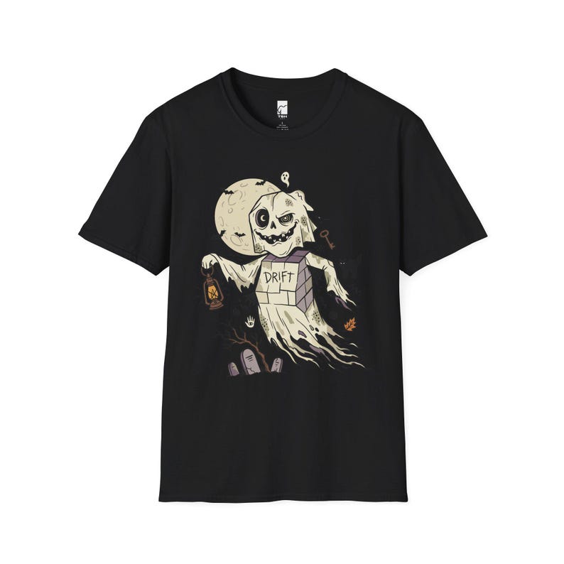 Unisex-Geister-T-Shirt | Vintage-Halloween-Print | Gruseliges Friedhofs-T-Shirt | Retro-Geister-T-Shirt Black