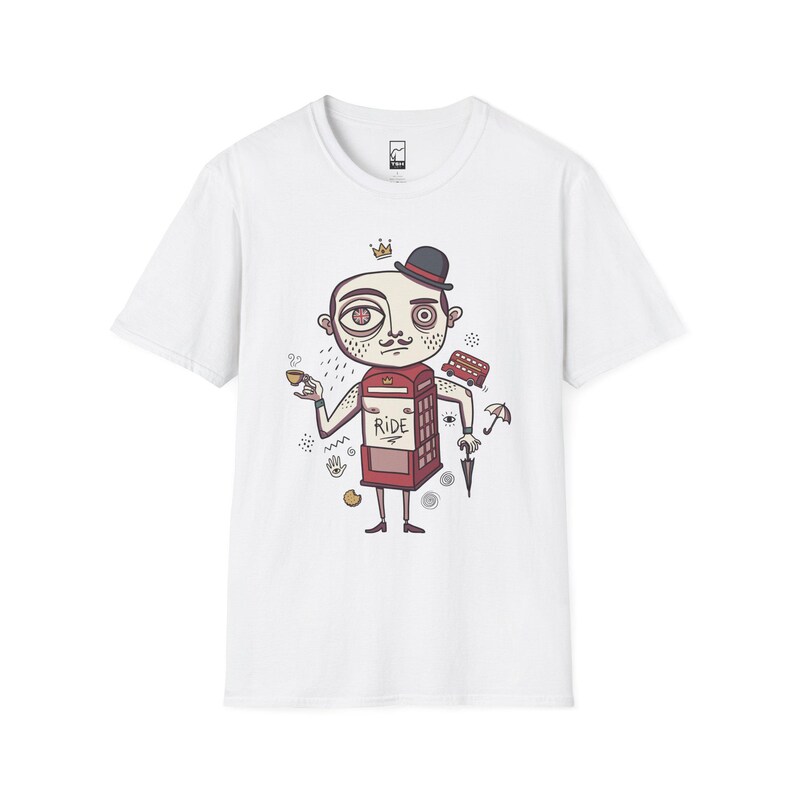 London T-Shirt | British Gentleman Phone Box Graphic Tee, Unisex Shirt White