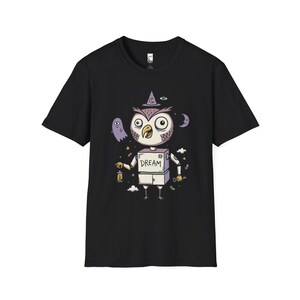 Dreamy Owl T-Shirt | Whimsigoth Graphic Tee, Mystical Unisex Shirt, Reader Gift Black