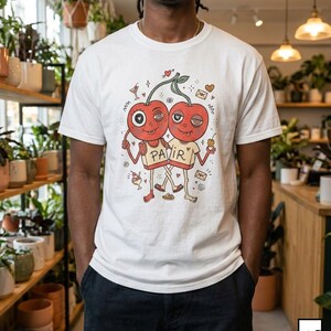Cherry Pair T-Shirt | Quirky Couple Matching Graphic Tee, Valentine Anniversary Gift