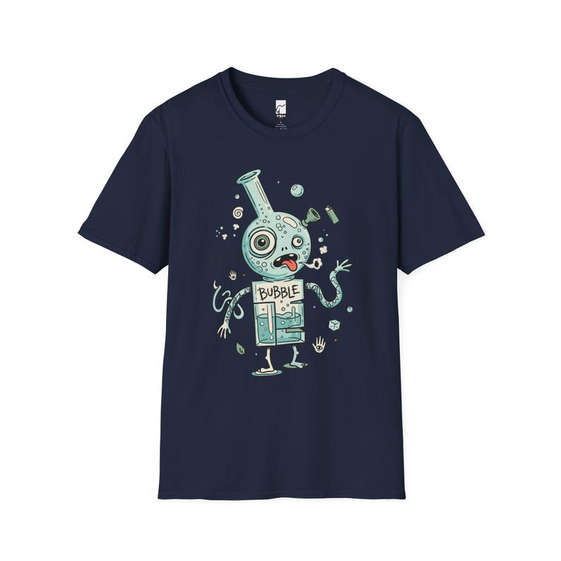 Koszulka Bubble Stoner | Zabawna koszulka z grafiką 420, koszulka unisex z psychodelicznym dymem, prezent dla miłośnika stonerów Navy