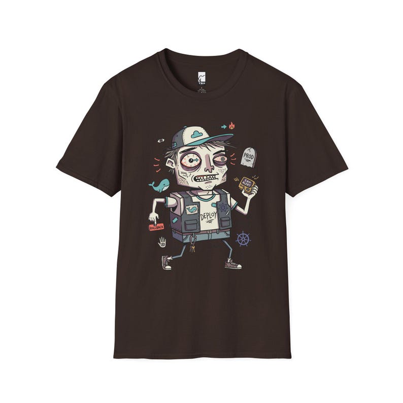 DevOps Engineer T-shirt | Rolig CI CD Deployment Graphic Tee, Sysadmin Coder T-shirt Dark Chocolate