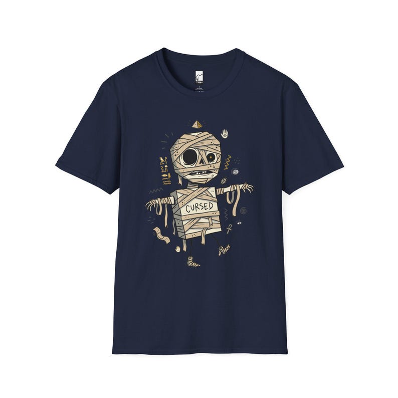 Camiseta de momia / Camiseta gráfica divertida de Halloween con temática egipcia maldita Navy