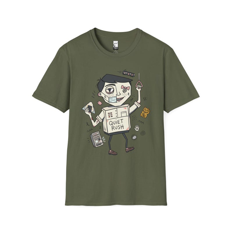 T-shirt Tokyo Vibes | Japans urbancore-shirt met graphic, Quiet Rush-illustratie Military Green