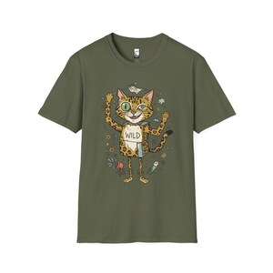 Bengal Cat T-Shirt | Chaotic Zoomies Feline Graphic Tee, Mischievous Cat Lover Gift Military Green