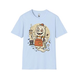 Halloween Ghost Coffee Shirt | Funny Barista Graphic Tee | Boo Rista T Shirt | Spooky Season Coffee Tee | Vintage Spooky Tee | Unisex Gift Light Blue
