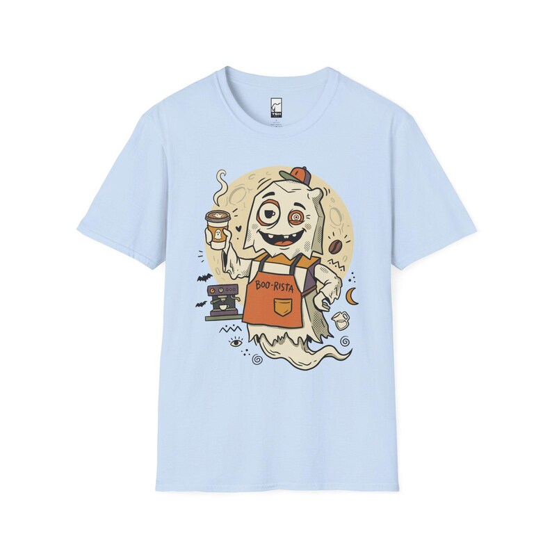 Halloween Ghost Coffee Shirt | Funny Barista Graphic Tee | Boo Rista T Shirt | Spooky Season Coffee Tee | Vintage Spooky Tee | Unisex Gift Light Blue