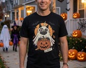Ghost Cat Halloween Shirt | Spooky Kitten T Shirt | Cute Loot Graphic Tee | Retro Pumpkin Fall Top | Funny Cat Lover Clothes | Unisex Gift