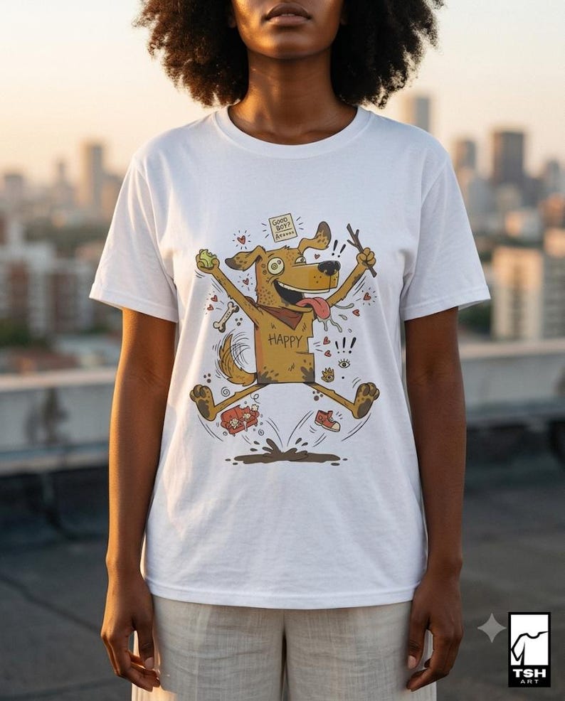 Happy Dog T-Shirt | Funny Good Boy Graphic Tee, Excited Puppy Dog Mom Unisex Shirt, Dog Lover Gift