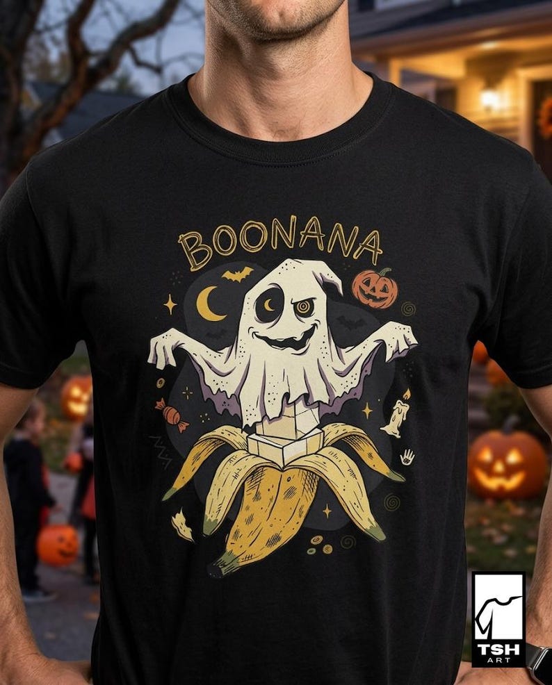 Funny Ghost Banana Shirt | Boonana Halloween T Shirt | Cute Spooky Pun Tee | Pumpkin Moon Graphic Tee | Vintage Halloween Tee | Unisex Gift