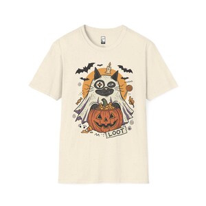 Ghost Cat Halloween Shirt | Spooky Kitten T Shirt | Cute Loot Graphic Tee | Retro Pumpkin Fall Top | Funny Cat Lover Clothes | Unisex Gift Natural