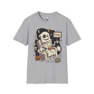 Cozy Halloween Ghost Shirt | Movie Night Graphic Tee | Spooky Season T Shirt | Autumn Binge Watching Tee | Vintage Cozy Tee | Unisex Gift Sport Grey