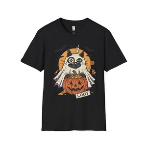 Ghost Cat Halloween Shirt | Spooky Kitten T Shirt | Cute Loot Graphic Tee | Retro Pumpkin Fall Top | Funny Cat Lover Clothes | Unisex Gift Black