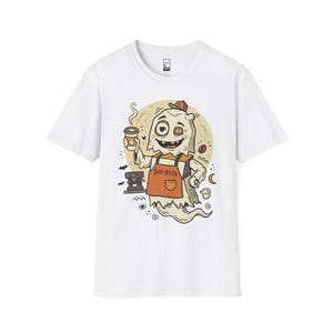 Halloween Ghost Coffee Shirt | Funny Barista Graphic Tee | Boo Rista T Shirt | Spooky Season Coffee Tee | Vintage Spooky Tee | Unisex Gift White