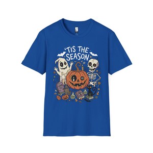 Tis The Season Halloween Shirt | Spooky Ghost T Shirt | Cute Pumpkin Graphic Tee | Retro Horror Fall Top | Gothic Cat Clothes | Unisex Gift Royal