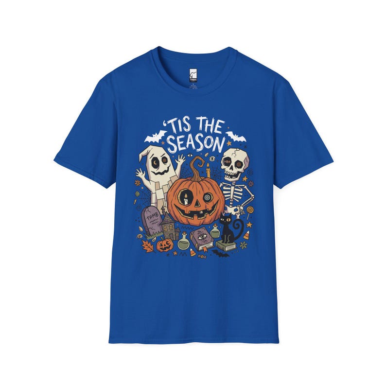 Tis The Season Halloween Shirt | Spooky Ghost T Shirt | Cute Pumpkin Graphic Tee | Retro Horror Fall Top | Gothic Cat Clothes | Unisex Gift Royal