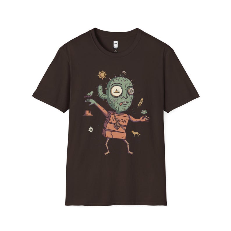 Psykedelisk kaktus-t-shirt | Desert Shaman Vision Quest grafisk t-shirt Dark Chocolate