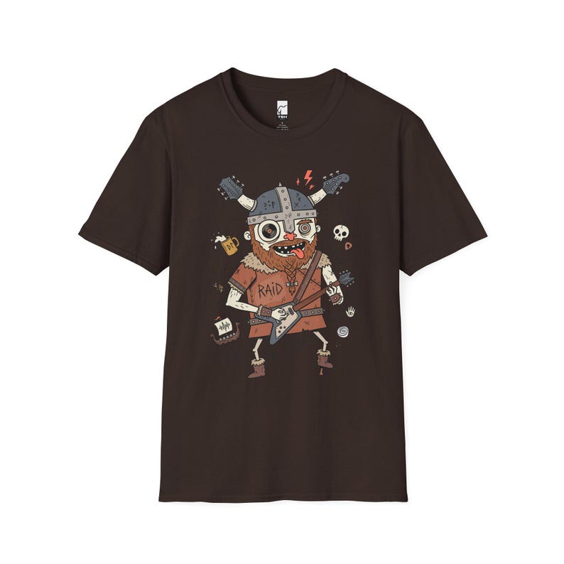 Viking Rocker T-Shirt | Norse Heavy Metal Graphic Tee, Guitarist Unisex Shirt Dark Chocolate