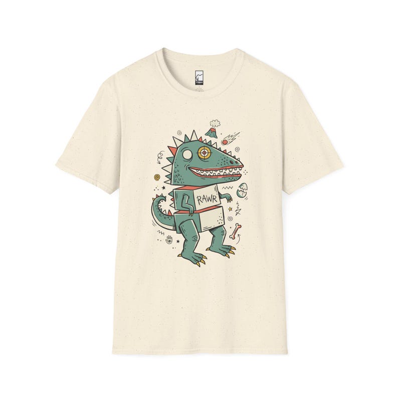 Funny RAWR T-Rex Shirt | Retro Dinosaur Graphic Tee, Kids Unisex Apparel Natural