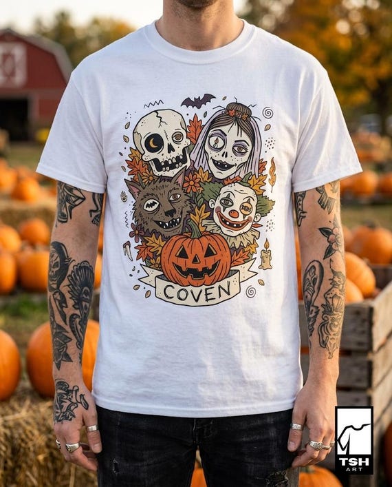 Vintage Halloween Shirt | Skull Werewolf T Shirt | Creepy Clown Witch Tee | Pumpkin Coven Graphic Tee | Retro Horror Tee | Unisex Gift