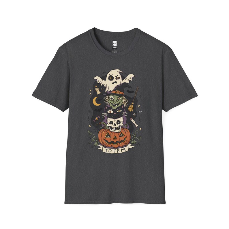 Halloween Witch Shirt | Black Cat Ghost Tee | Jack O Lantern Graphic Tee | Creepy Skull T Shirt | Retro Spooky Season Tee | Unisex Gift Dark Heather