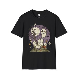 Unisex Graveyard T-Shirt | Spooky Halloween Print | Ghost and Full Moon Graphic Tee | Retro Graveyard T-Shirt Black