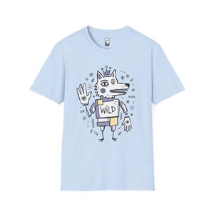 Wild Wolf Graphic Tee | Boho Folk Art, Indie Lowbrow Unisex Shirt Light Blue